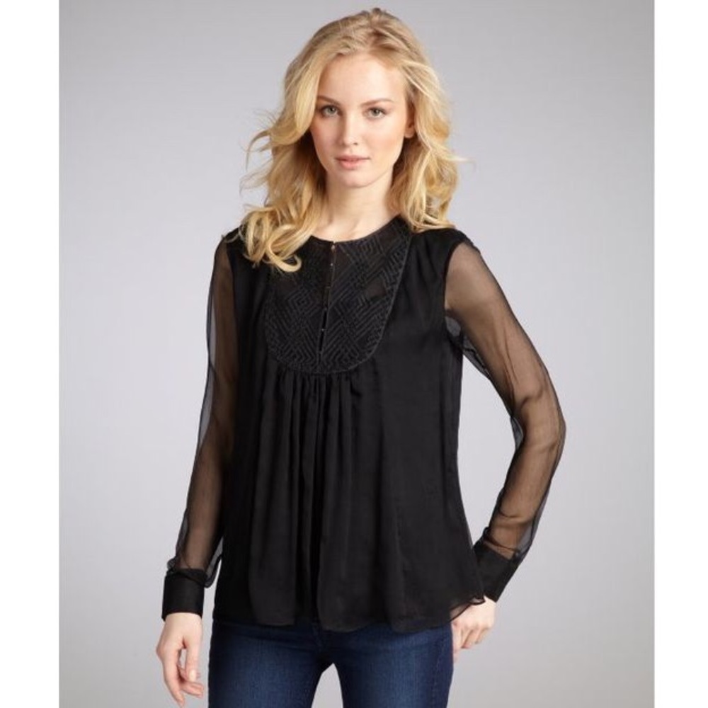 Adam Lippes black sheer beaded blouse
